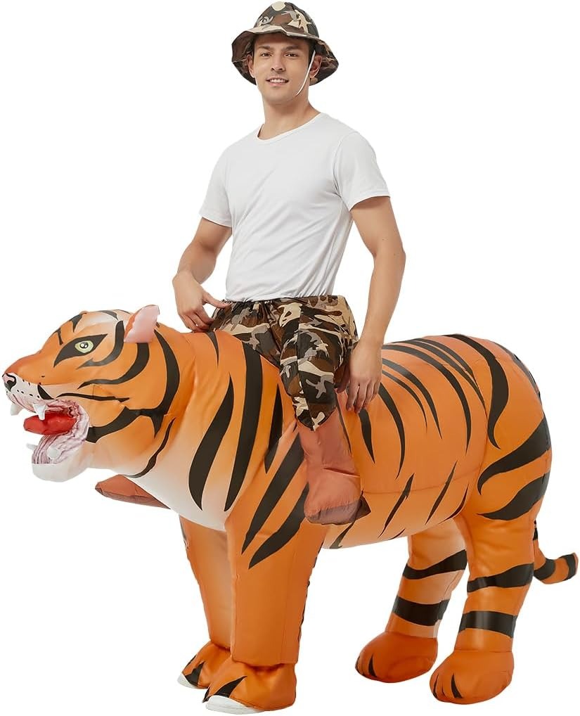 Costumes - 大人用ハロウィーンコスチューム、女性・男性向け、面白い空気で膨らませるタイガーコスチューム、ハロウィーンパーティー、コスプレに最適。