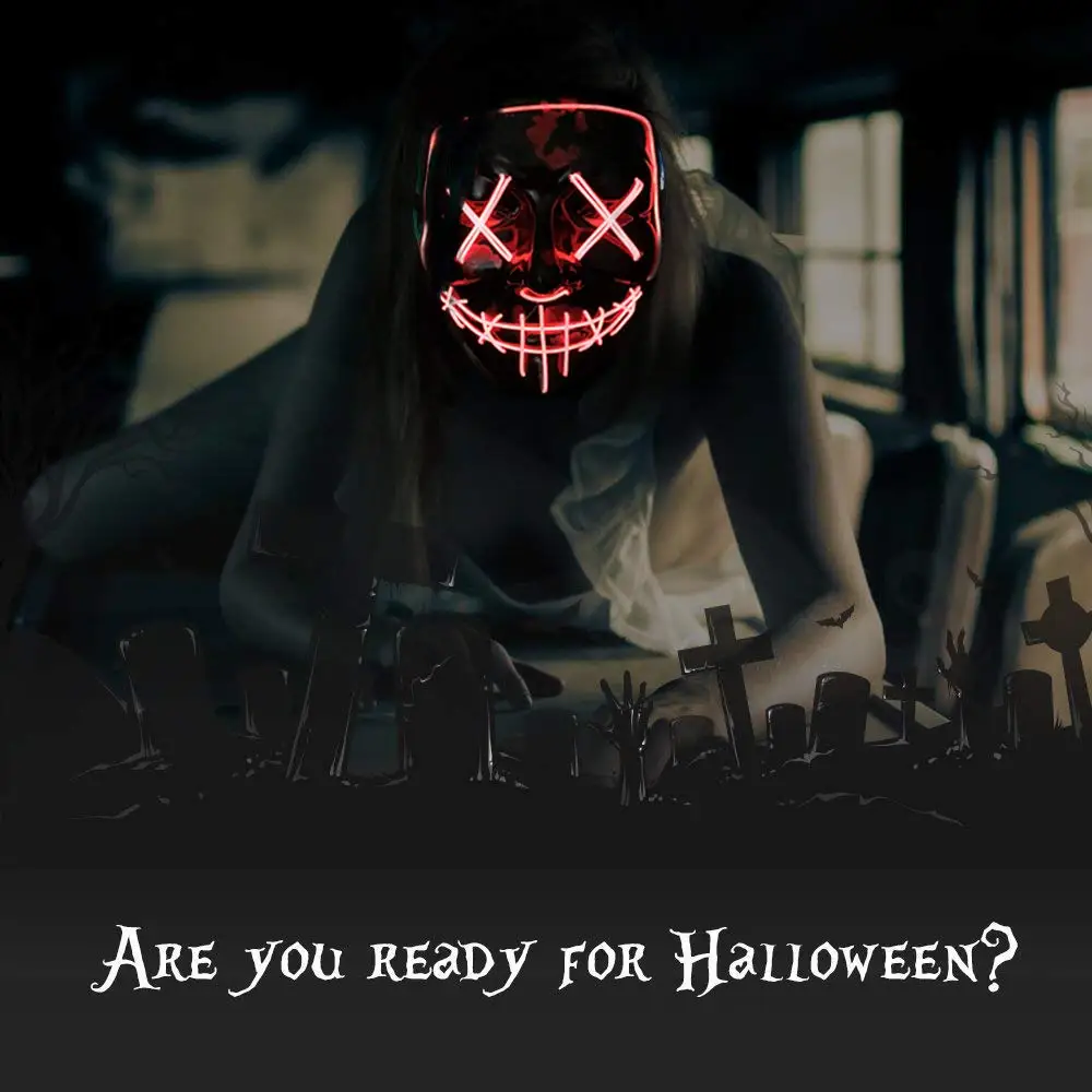 大人も子供も楽しめる、ハロウィーンのネオンLEDマスク。暗闇 - Led Purge Mask Halloween のレビューと価格